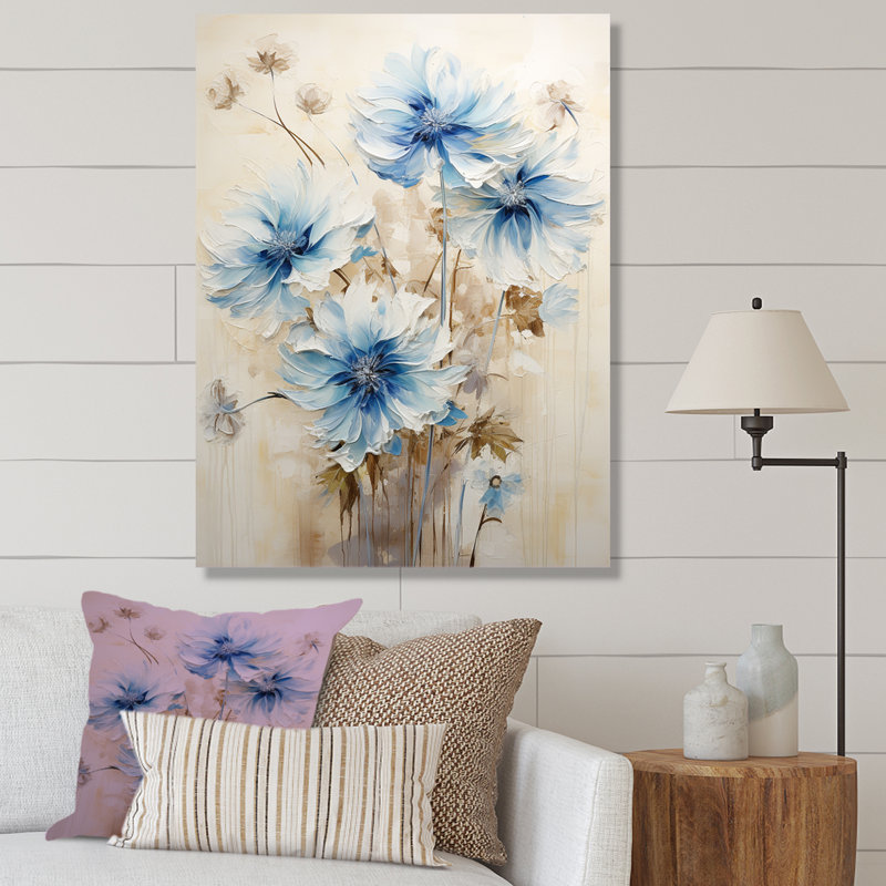 Minimal beige et bleues bleues Expression - impression, Toile tendue, H 32 po x l 16 po x P 1 po