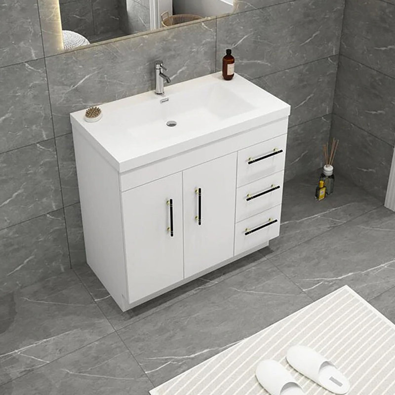 Ensemble de meuble-lavabo simple 35 po, Blanc brillant