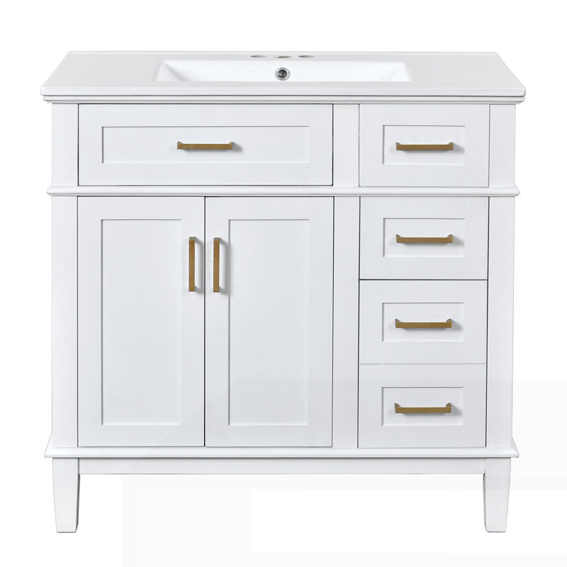 Meuble-lavabo moderne 36 po avec lavabo en céramique, portes à fermeture douce