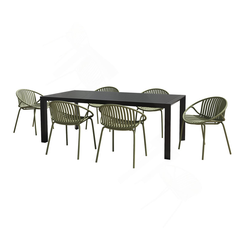 Ensemble de salle à manger d'extérieur 7 pièces avec chaises empilables