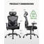 Chaise de bureau ergonomique avec support lombaire, appui-tête en 2 dimensions, accoudoirs réglables, coussin de siège profilé, chaise de bureau d'ordinateur avec roulettes pour la maison et le bureau