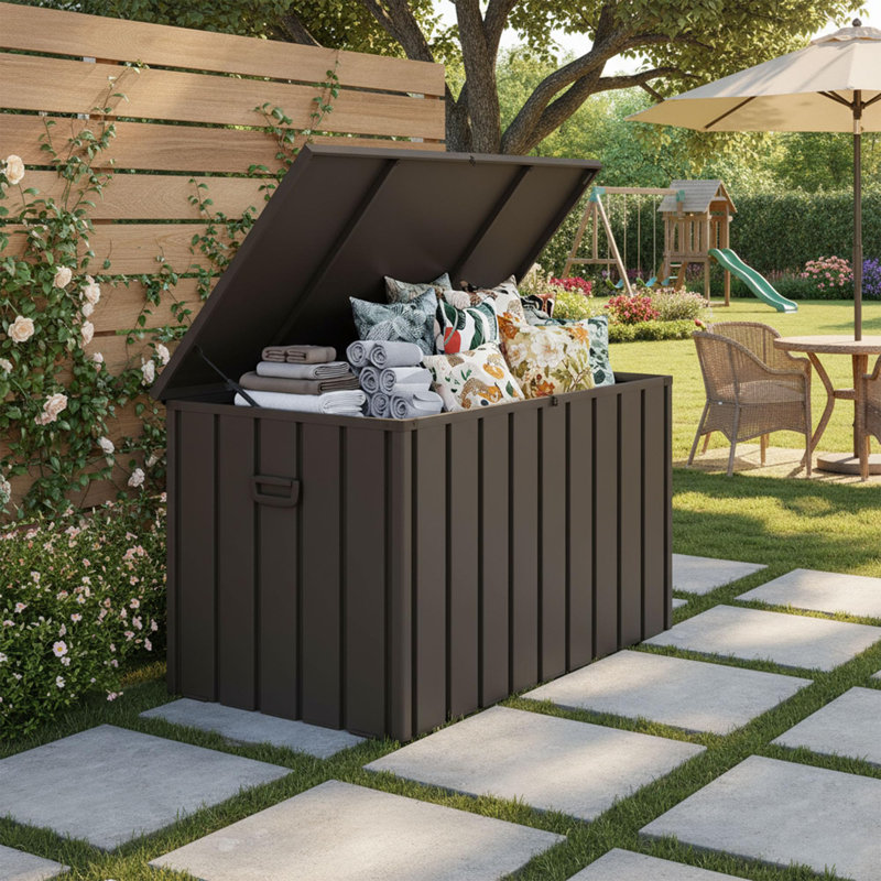 Purple Leaf 160 Gallons Water Resistant Lockable Resin Deck Box, Brown - Outdoor Storage Container for Patio Cushions, Pool Accessories & Garden Tools