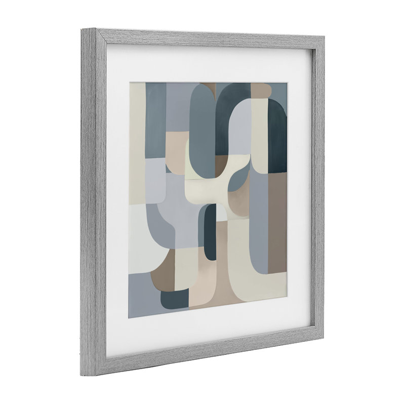 Bauhaus Blue Curves, reproduction sous verre encadrée, design par Annabelle Hall, H 13 po x l 13 po, Cadre de ferme gris