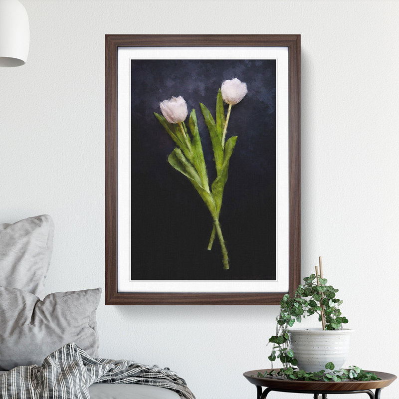 Two White Tulips - Picture Frame Painting Print, 33cm H x 24cm W x 2cm D, Walnut Framed
