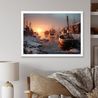Winter Landscape Icy Harbor, reproduction d'art sur toile