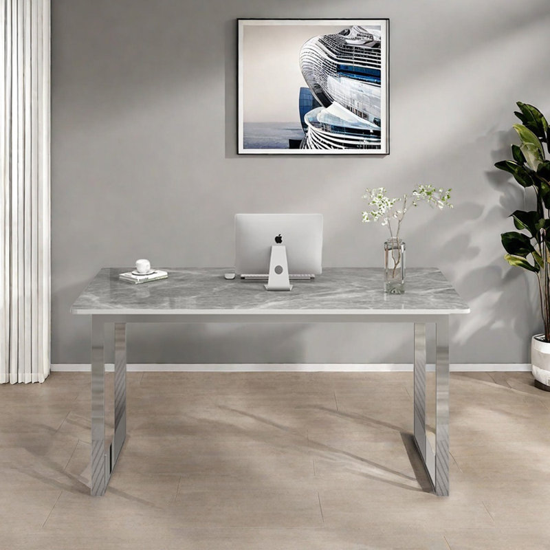 Bureau en acier inoxydable Minimalist, Gris, H 29,52 po x l 55,11 po x P 31,49 po
