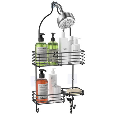 Support de pomme de douche suspendu, organisateur de tablette de douche antirouille (noir)