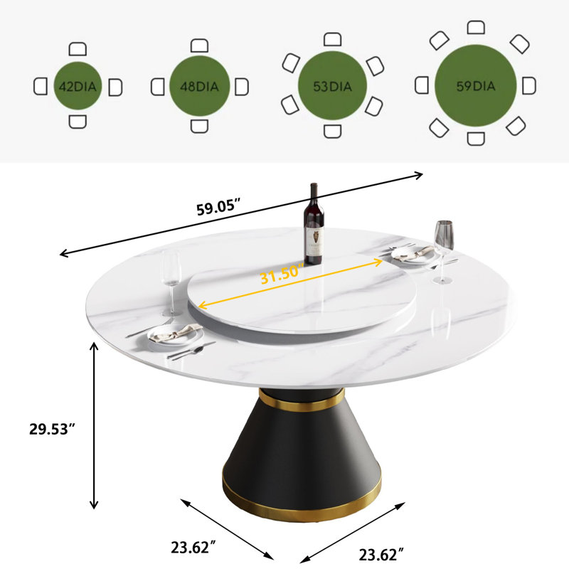 Table de salle à manger Ryding, H 29,5 po x L 59 po x l 59 po, Blanc