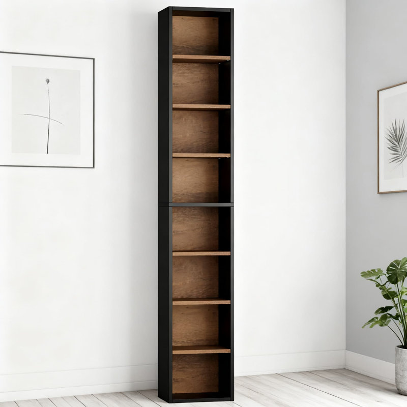 Armoire tour de rangement multimédia à 8 niveaux avec tablettes réglables, bibliothèque étroite étroite pour l'organisation de bureaux à domicile
