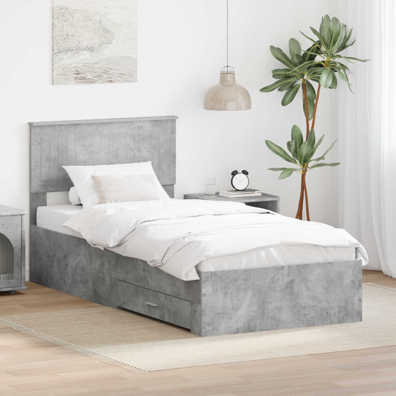 Bed, European Single (90 x 200 cm), Concrete Grey