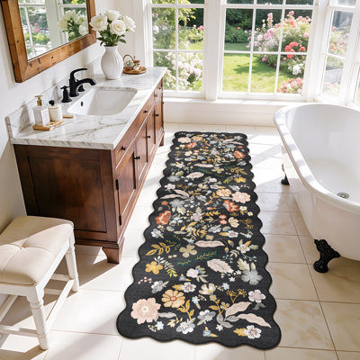 Tapis de couloir lavable: Tapis festif extra-long à motif floral festonné antidérapant pour l'entrée