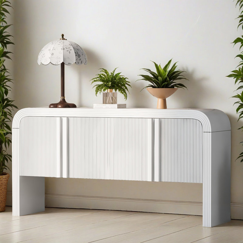 Buffet de rangement 63,02 "à 4 portes avec tablettes réglables, buffet en bois pour le salon et le vestibule, White