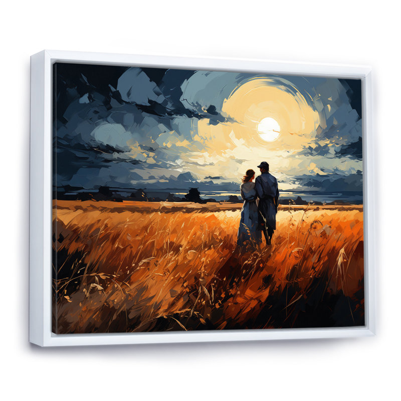 Wheatfield Sunset Romance, H 24 po x l 32 po x P 1 po, Cadre flottant blanc