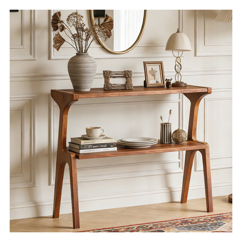 Table de rangement, table de bout compacte, table d'appoint en bois, Cerisier