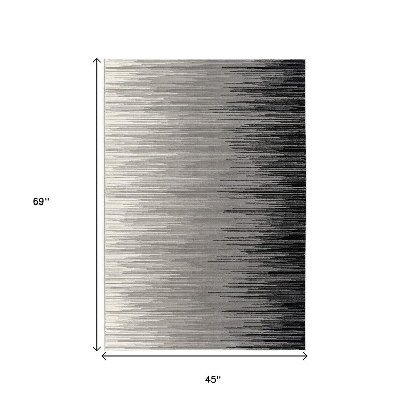 Tapis rayé noir transitionnel, Rectangle 4 pi x 6 pi