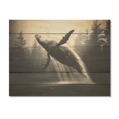Vintage Whale In Canada - Coastal Coral Under Water Wood Wall Art On Natural Pine Wood