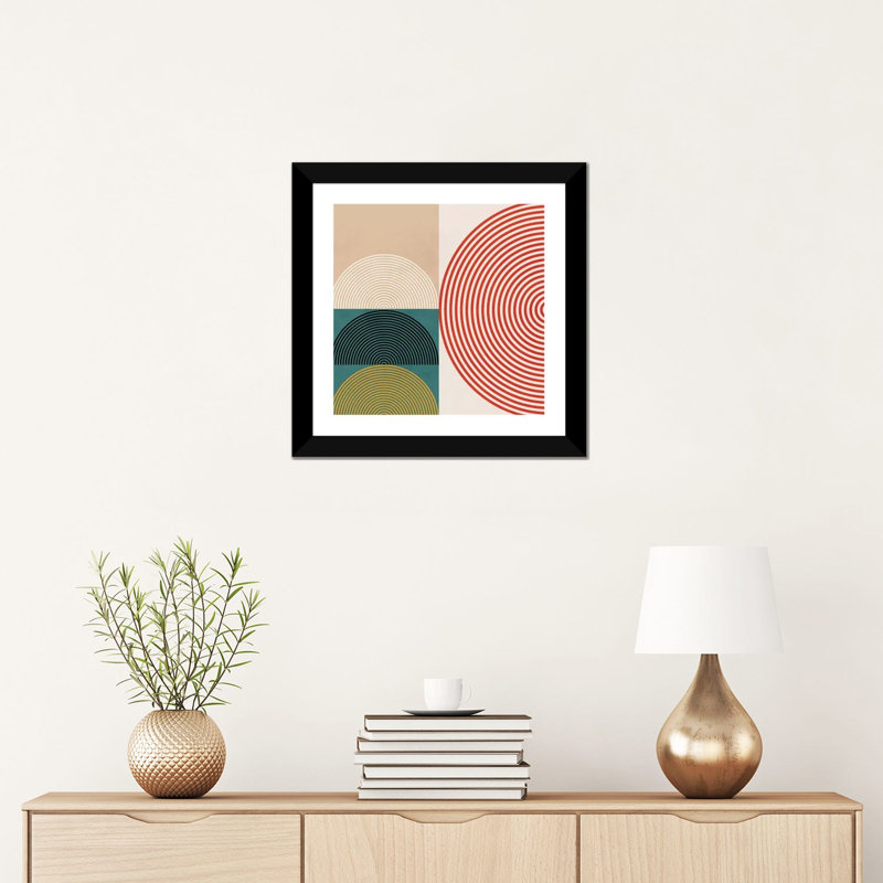 «Lines and Shapes III» par Ana Rut Bré - impression d'art graphique, Blanc, H 16 po x l 16 po x p 1 po, Papier encadré noir