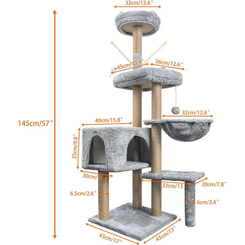 145cm H Cat Tree, Grey