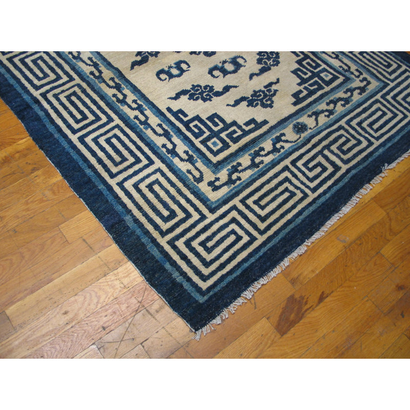 Tapis mongol antique blanc et bleu