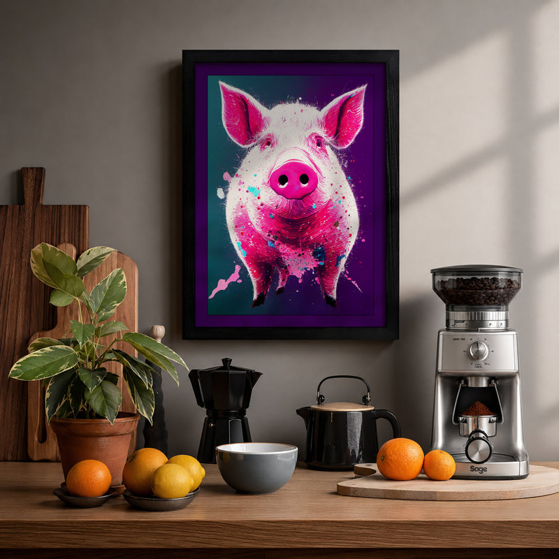 Pink Pig Pop Modern 1 Piece Single Picture Frame Wall Art, A3 - 42.0 x 29.7 cm, Black