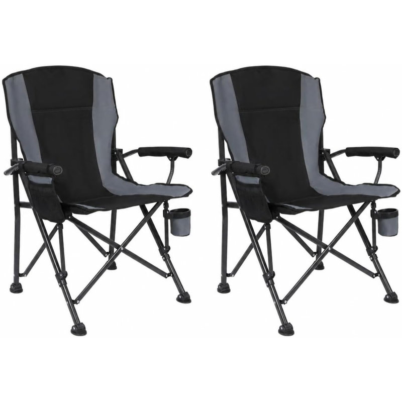Ensemble de 2 chaises de patio pliantes très larges avec dossier haut, porte-gobelet et poche de rangement, 2