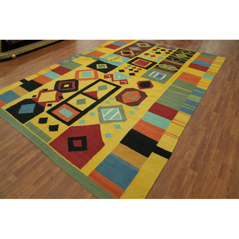 Tapis kilim en laine à motif géométrique 9 x 12