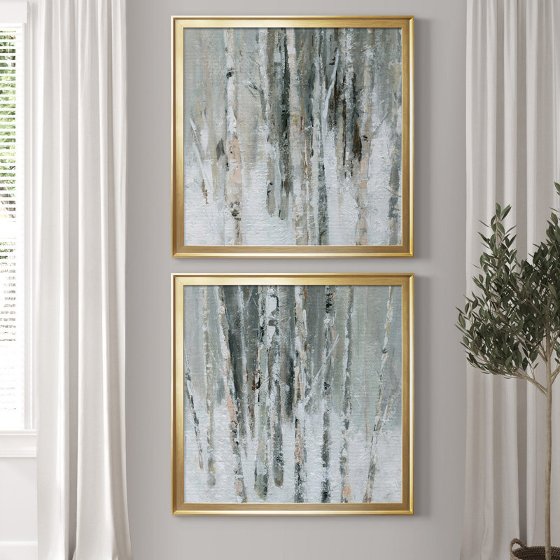 Birch Blush I - ensemble de 2 reproductions d'art sur papier encadré, Papier encadré doré, Pas de tapis
