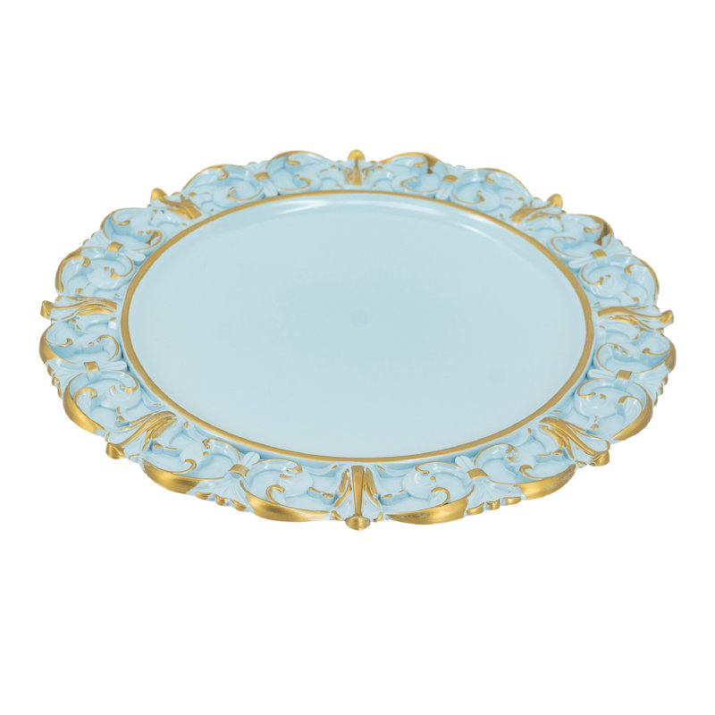 Ensemble de 4 assiettes en plastique à rebord complexe - bleu / or