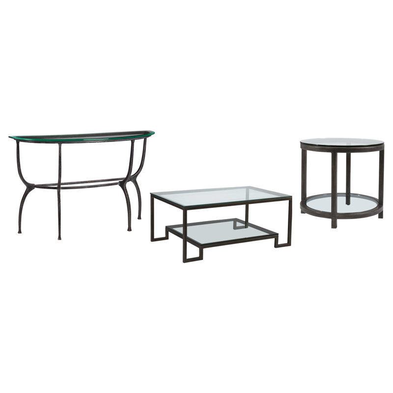 Metal Designs 3 - Piece Glass Top Living Room Table Set