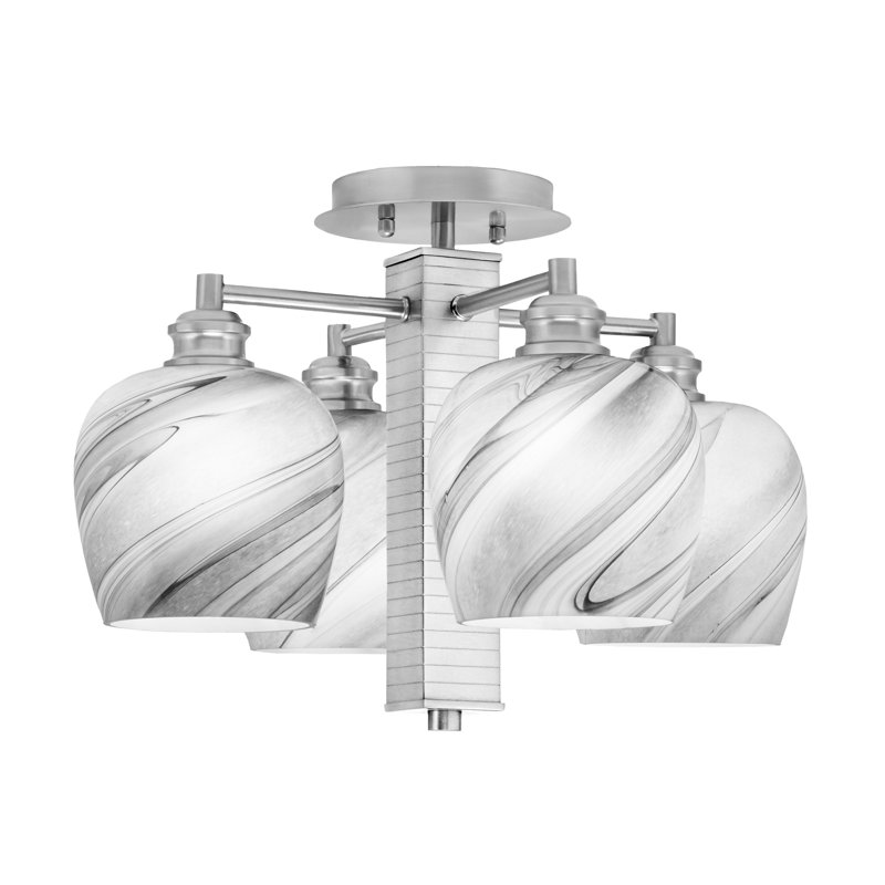 Edge 4 Light Semi-Flush Shown With 6" Onyx Swirl Glass, Brushed Nickel