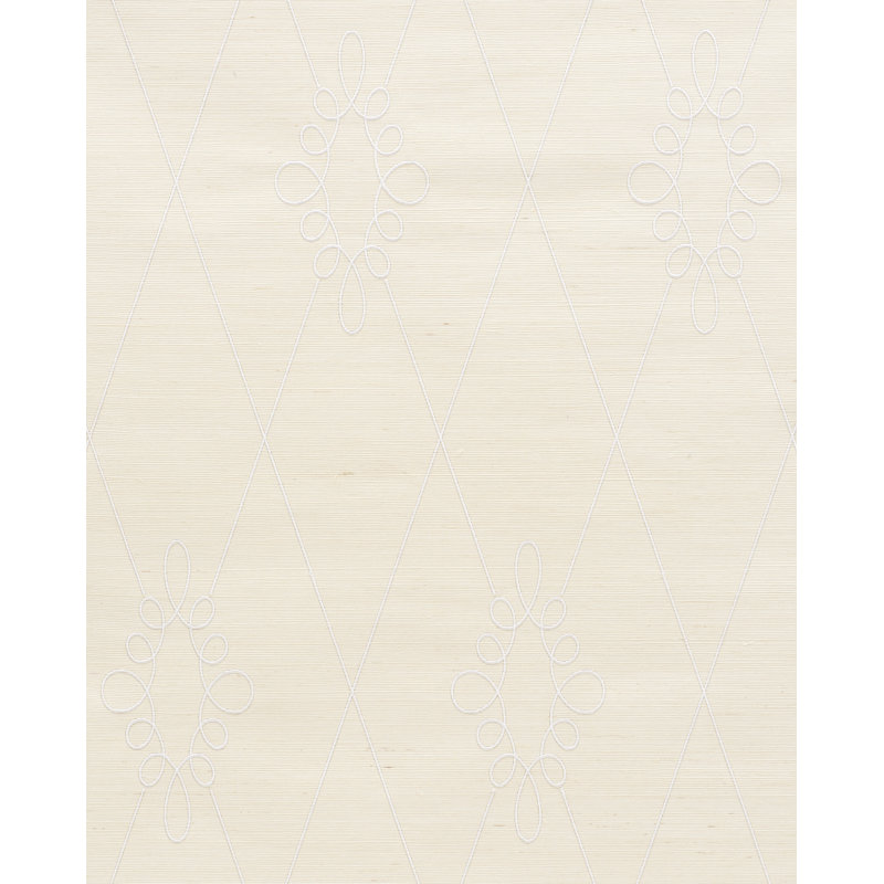 Papier peint en sisal brodé Sylvie, Ivoire ivoire