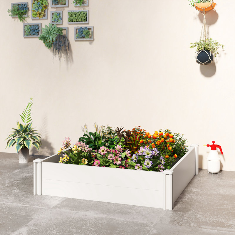 Lit de jardin surélevé en vinyle, boîte de jardin modulaire 3 x 3 x 1 pi, blanc, 13" H x 40.2" W x 40.2" D