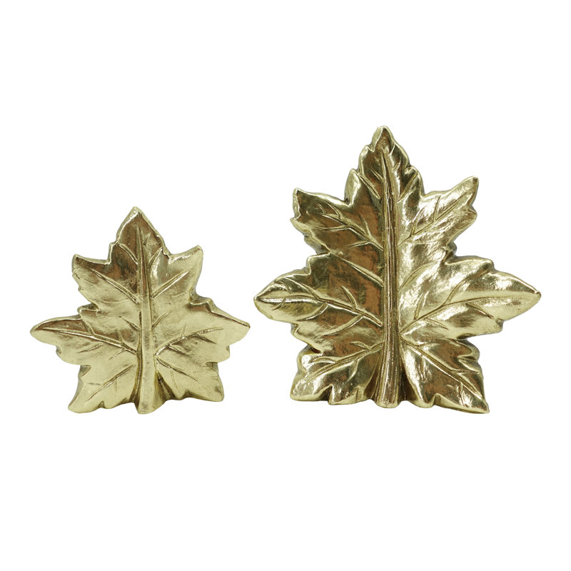 Ensemble de 2 feuilles décoratives en résine dorée - Élégants objets décoratifs et sculptures pour la récolte d'automne