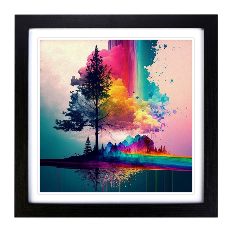 Rainbow Impressionism No.1 - Single Picture Frame Print on Wood, Black