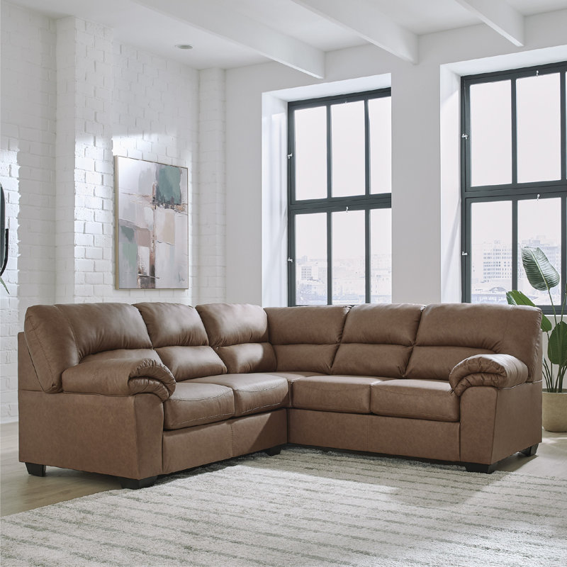 Canapé modulaire 2 pièces Skandar, 38" H x 94" W x 92" D, Similicuir brun
