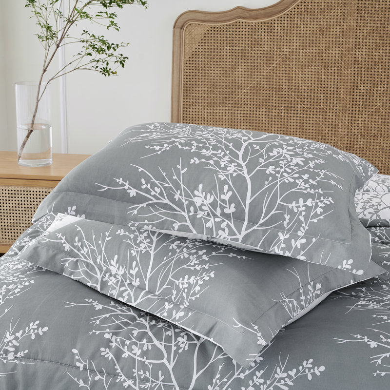 Foliage Reversible Comforter Set, Gray/White, King Comforter Set + 5 Additional Pieces
