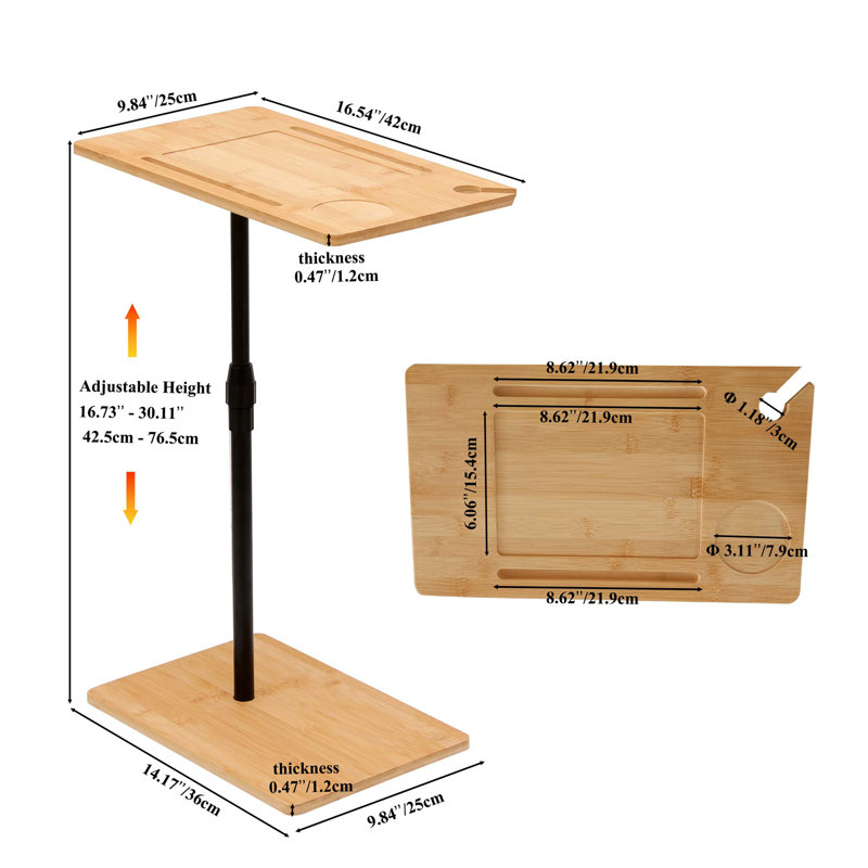 Sofa Side Table With Adjustable Height And Multiple Storage Options