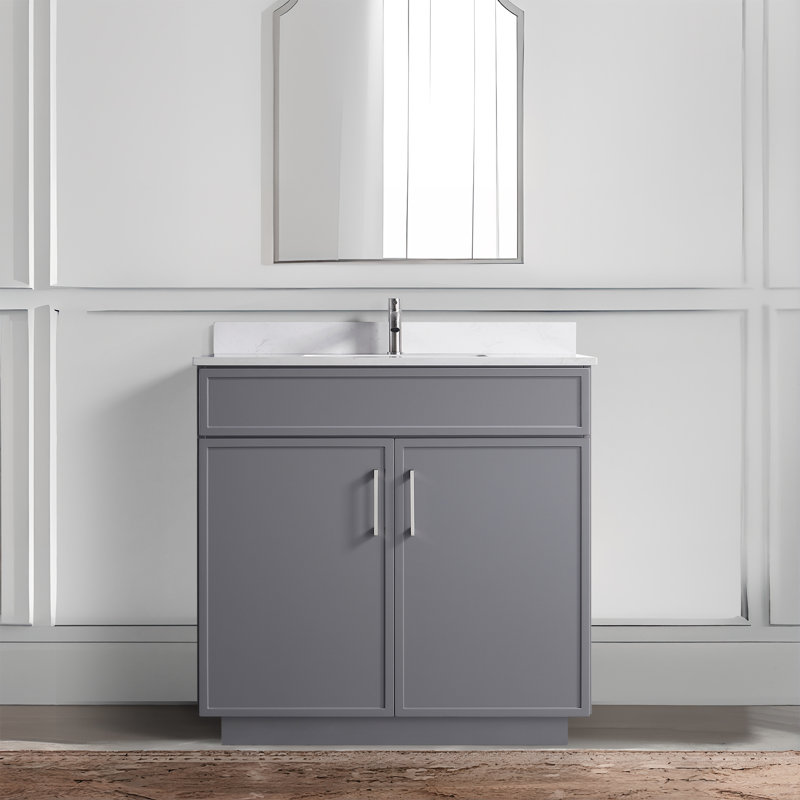 Capot - 3g 48,00 po X 22,00 po X 35,00 po Meuble-lavabo autoportant en bois gris avec plateau blanc