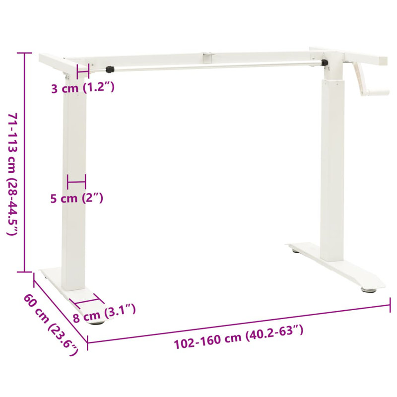 White Adjustable Height Carbon Steel Standing Desk Frame