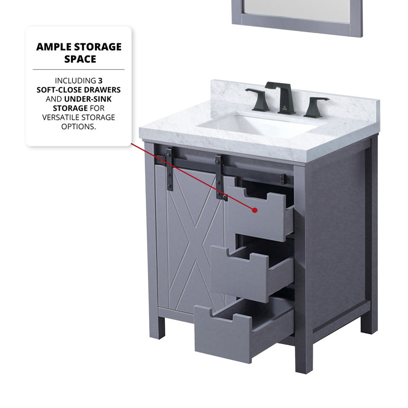 Marsyas 30-inch Dark Gray Freestanding Bathroom Vanity with Barn Door