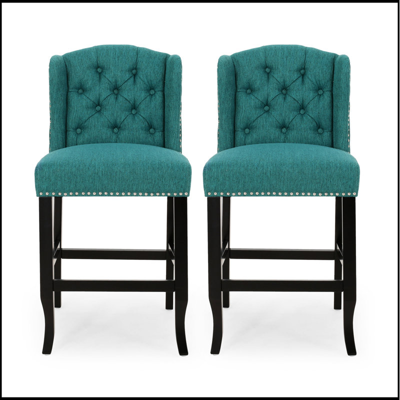 Ensemble de 2 tabourets de comptoir à oreilles capitonnés en tissu Vienna Vienna avec hauteur réglable et repose-pieds confortables