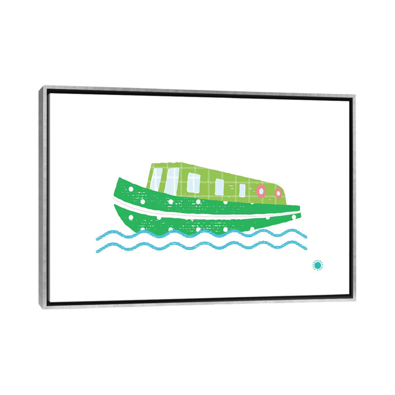 Bateau étroit - impression d'art graphique, H 40 po x l 60 po x 1,5 po, Pas de tapis, Toile avec cadre argenté