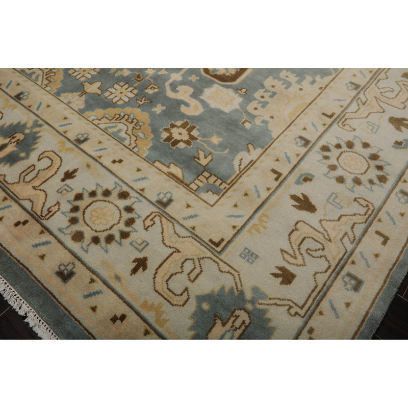 Tapis oriental en laine noué à la main de style oriental céladon de Houston, couleur beige