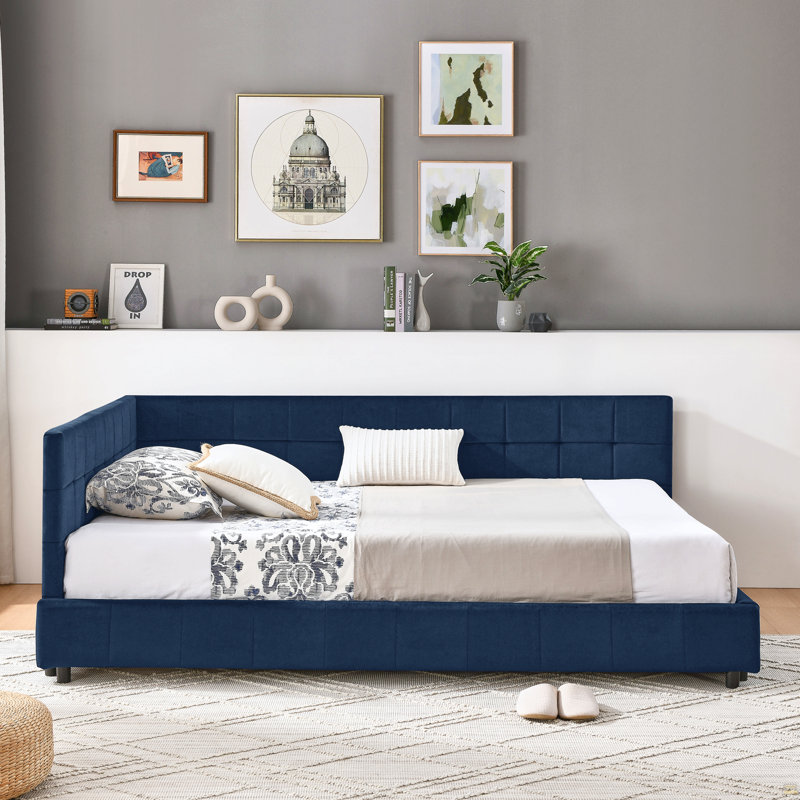 Full Size Upholstered Tufted  Bed Frame, Sofa Bed Frame With Comfortable Backrest And Armrests, Full Size Bed, Dark Blue