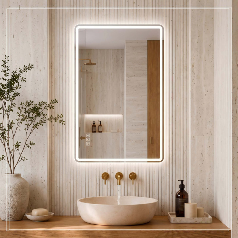 24" W x 32" H Rectangular Front-Lighted and Backlit LED Bathroom Mirror with Anti-Fog