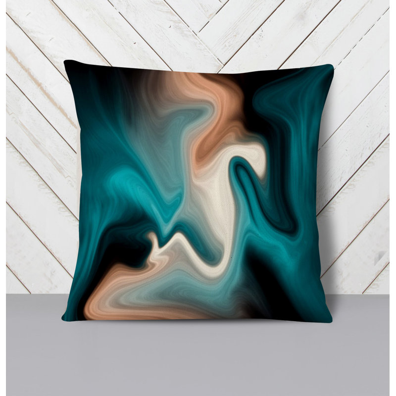 Throw Pillow With Insert, Blue/Brown Abstract 2, 18"H x 18"W