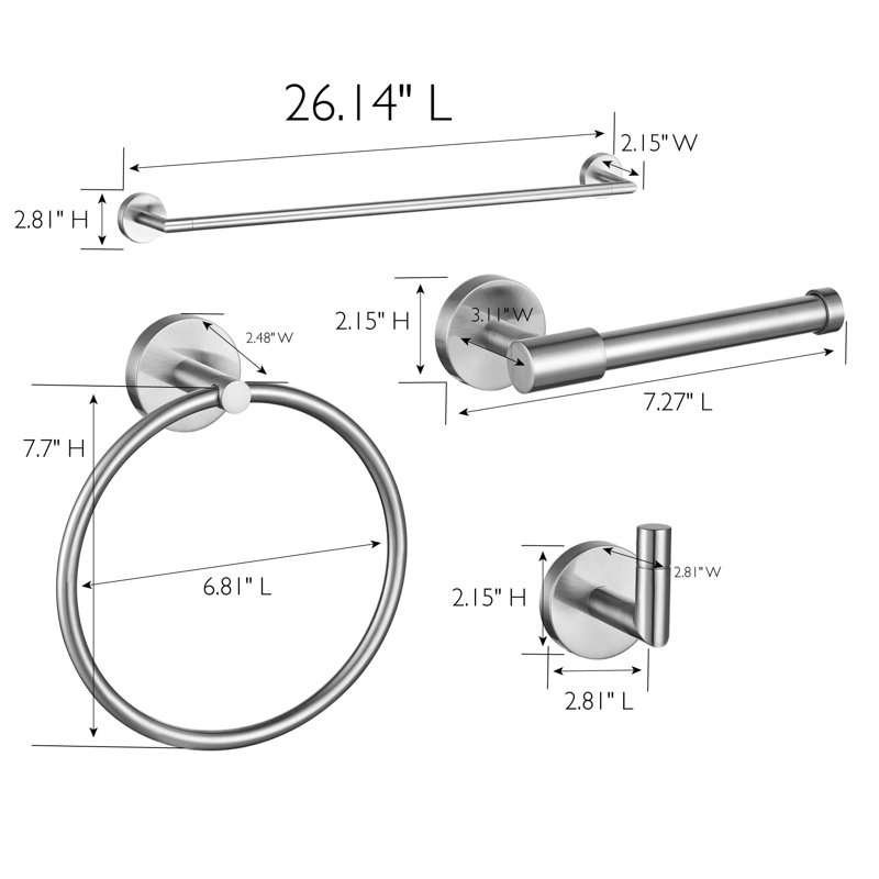 Graz 4-Piece Bathroom Hardware Accessory Kit, Satin NIckel