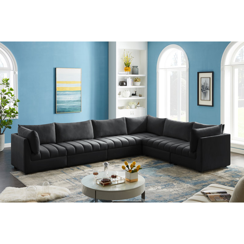 Ensoll Velvet L-Shaped Sectional Reversible, Black Velvet