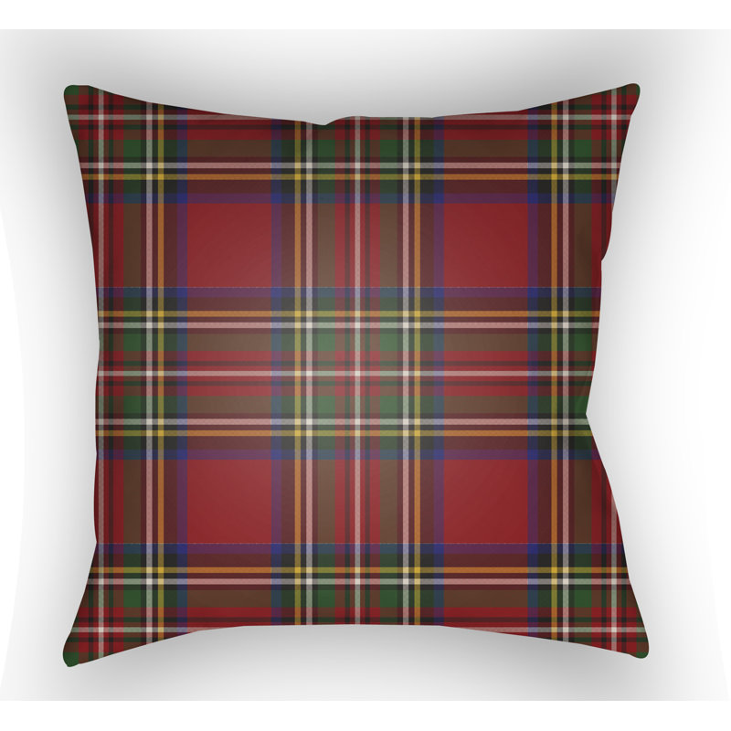 Tartan Indoor/Outdoor Throw Pillow, 20" H x 20" W x 4" D, Red/Yellow/Blue/Green