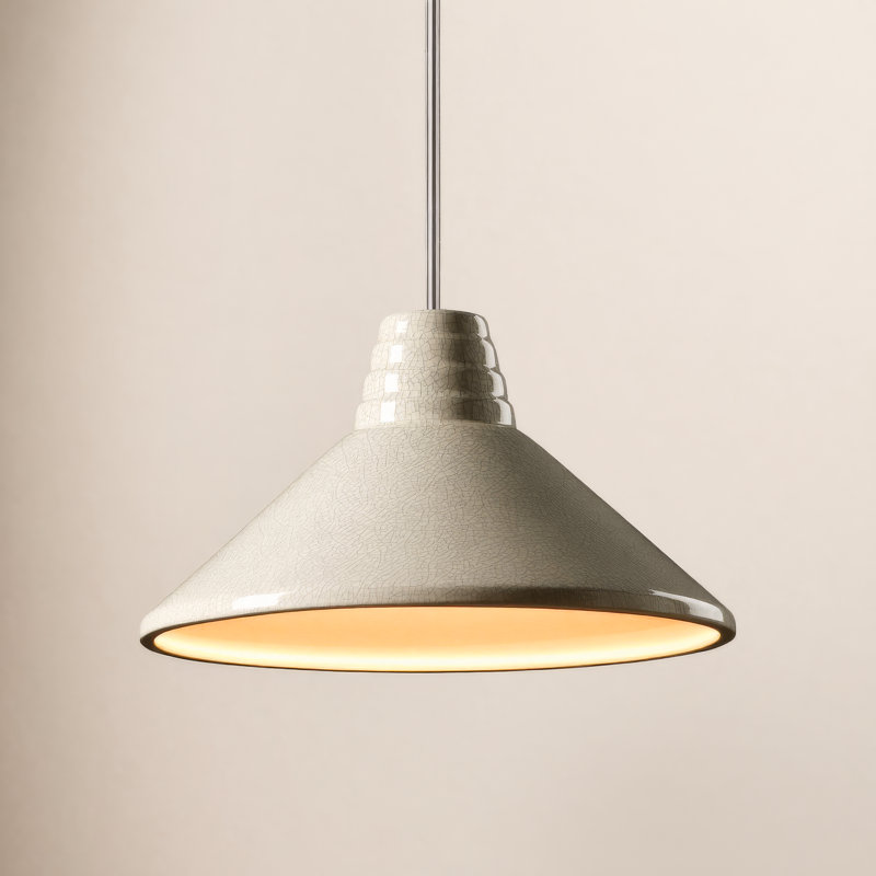 Roselle Single Light Ceramic Dimmable Pendant, Brushed Nickel, White Crackle